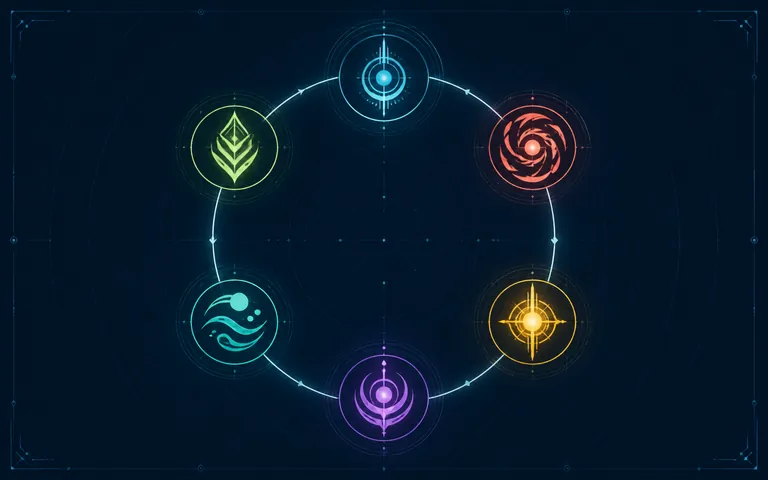 Six abstract Esper sigils arranged in a cycle